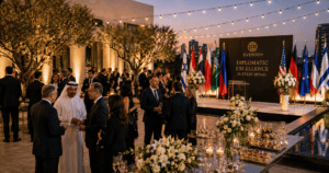 Luxury diplomatic event in Israel with VIP reception, multilingual staff and international guests